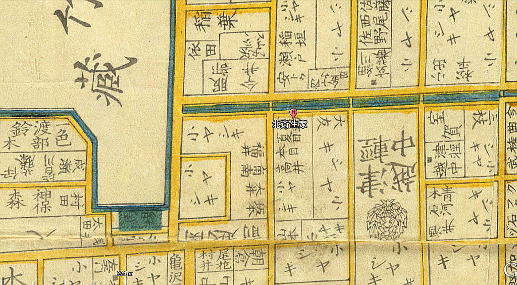 北斎生誕の地　1858年古地図拡大